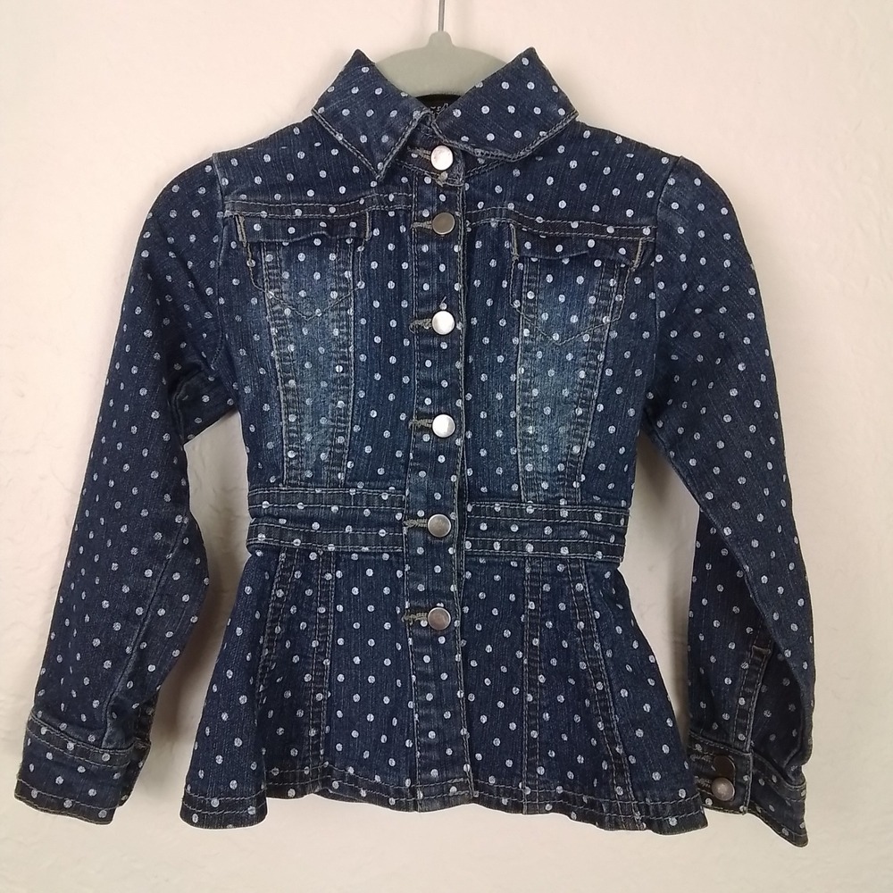 Twelve K Polka Dot Denim Jacket Toddler Size 12M Blue Jean‎ Peplum Style Stretch
